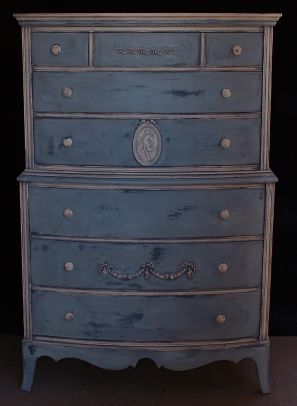 Blue and ivory bowfront dresser; 1940s.